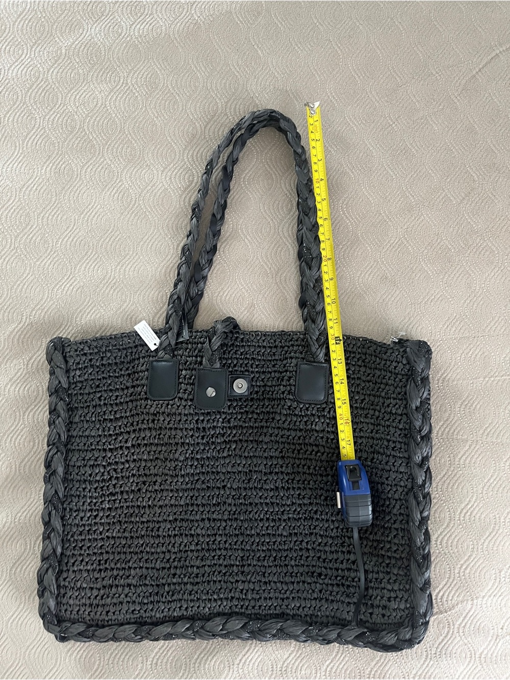 White House Black Market Raffia braided embellished Tote Bag in Black - Picture 12 of 14